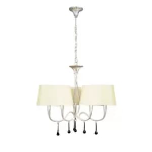 Paola Pendant 3 Arm 6 Light E14, Silver Painted With Cream Shades & Black Glass Droplets