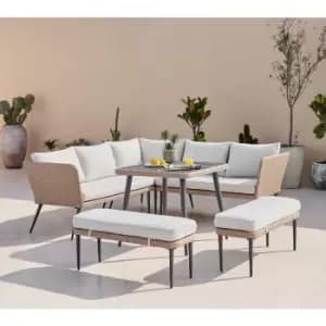 Seychelles Outdoor Dining Table and Corner Sofa Set 9 Seat Brown