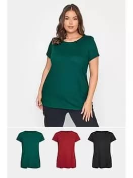 Yours Core Basic Ss T-Shirt 3 Pack Black/wine/forest Green, Black, Size 14, Women