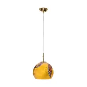 Luna Designer Glass Dome Pendant Light Polished Gold - Kiss Gold Pattern, 1x E27