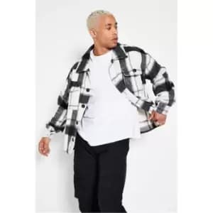 I Saw It First White Brushed Check Oversized Boxy Shacket - White