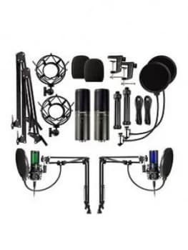 Strmd USB Podcast Super Kit, Two USB Cardioid Microphones, Shock Mounts, Scissor Stands & Pop Filters