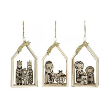Hanging Wooden Cartoon Nativity Decorations (Set of 3)