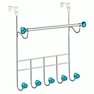Premier Housewares Over-Door 5-Hook Hanger/Hanging Rail - Teal Diamantes