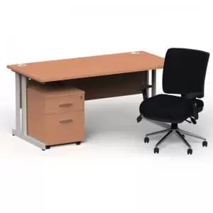 Impulse 1600800 Silver Cant Desk Beech 2 Dr Mobile Ped & Chiro