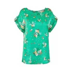 Yumi Green Satin Floral Relaxed Fit Top - Green