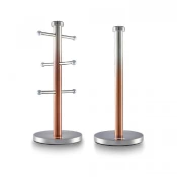 Tower Ombre 6 cup Mug Tree And Kitchen Towel Pole Set - Grey