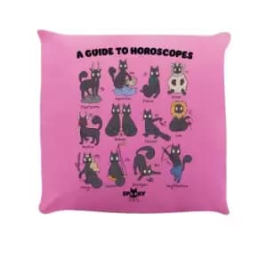 Spooky Cat A Guide To Horoscopes Cushion (One Size) (Pink/Grey/Black)