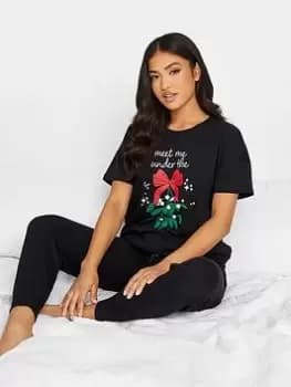 PixieGirl Petite Mistletoe Cuffed Pj Set - Black, Size 12-14, Women