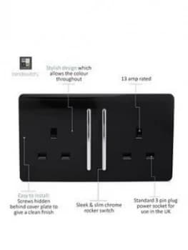 Trendiswitch 2 Gang 13Amp Switched 2G Socket Long Rocker Std Black