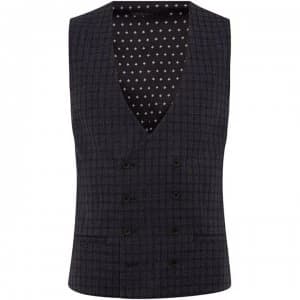 Label Lab Lennox Skinny Fit Lurex Check Waistcoat - Navy