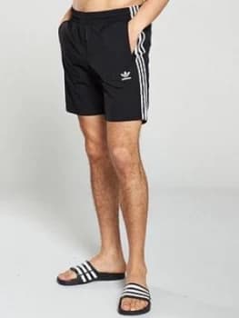 adidas Originals 3 Stripe Swim Shorts - Black, Size XS, Men