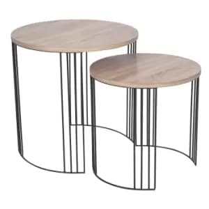 Olean Set of 2 Nested Light Oak Wood Effect Round Coffee Table Natural/Black