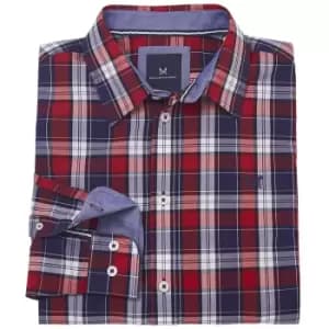 Crew Clothing Mens Tillers Peached Poplin Shirt Crimson/Deep Ultramarine/Optic White Large