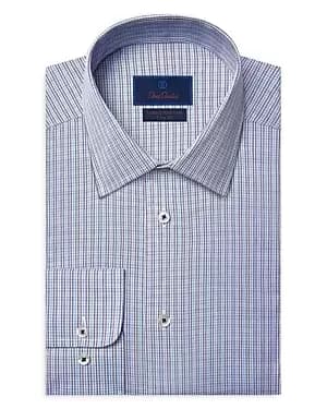 David Donahue Cotton Twill Micro Check Trim Fit Non Iron Dress Shirt