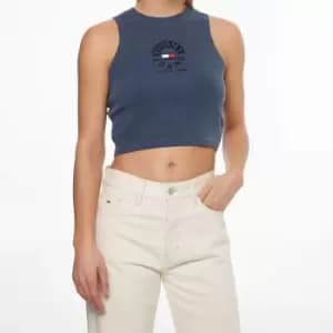 Tommy Jeans Womens Tjw Crop Timeless Circle Tank Top - Twilight Navy - L
