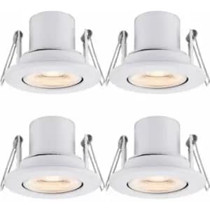 4 pack Recessed Tiltable Ceiling Downlight - 8.5W Warm White LED - Matt White