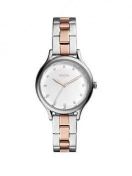 Fossil Silver And Rose Gold Detail Dial Two Tone Stainless Steel Bracelet Women Watch