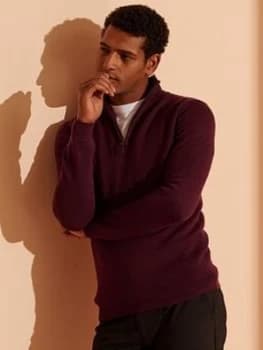 Superdry Merino Henley Jumper - Burgundy, Size S, Men