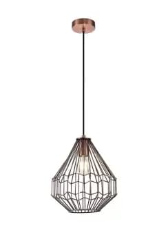 Small Caged Ceiling Pendant, 1 x E27, Antique Copper, Black
