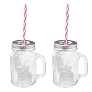 The Vintage Company 16oz Mason Glass Jar Mugs with Lids