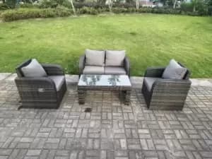 Fimous 4 Seater Outdoor Dark Grey PE Wicker Lounge Complete Sofa Set with Coffee Table
