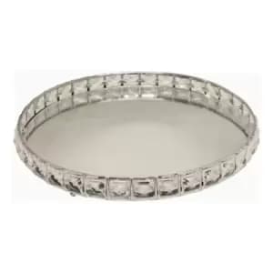 Large Mirrored Silver Tray With Bead Design 31cm.