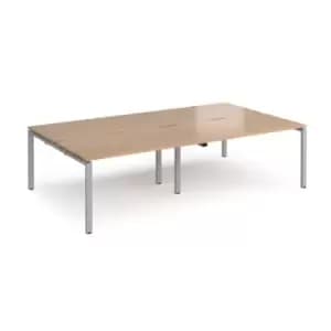 Bench Desk 4 Person Rectangular Desks 2800mm Beech Tops With Silver Frames 1600mm Depth Adapt