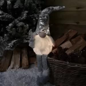 42cm Tall Light Up Christmas Gnome Gonk Dangly Legs Silver Sequins and Snowflakes