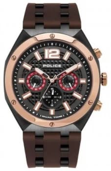 Police Mens Kediri Brown Rubber Strap Watch