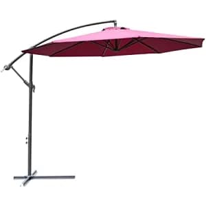 Outsunny 3m Banana Hanging Umbrella Garden Parasol-Red