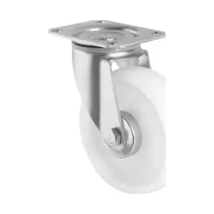 EUROKRAFTbasic Nylon tyres, white, wheel Ø x width 150 x 50 mm, mounting plate, 2+ items, swivel castor