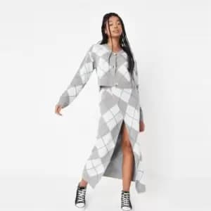 Missguided diamond check midaxi skirt - Grey