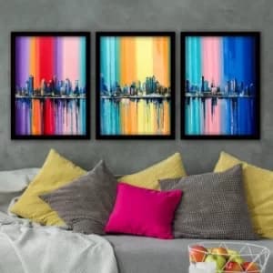 3SC81 Multicolor Decorative Framed Painting (3 Pieces)