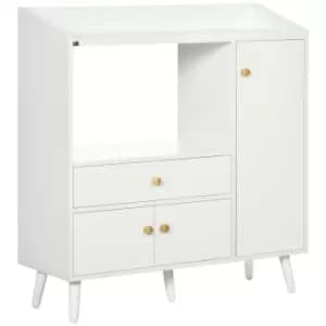 HOMCOM Kitchen Cupboard, Microwave Cabinet, Storage Cabinet with Doors, Drawer, Adjustable Shelves, White