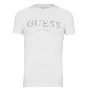Guess Sleeve Text T Shirt - White