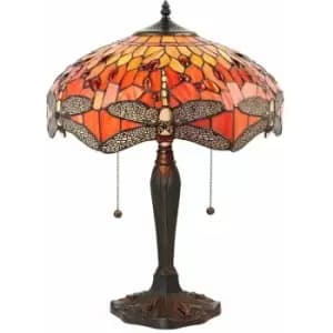 Loops - Tiffany Glass Table Lamp Light Dark Bronze Base & Orange Dragonfly Shade i00197