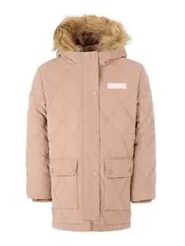 Jack Wills Girls Faux Fur Collared Diamond Quilted Coat - Beige, Beige, Size 10-11 Years, Women