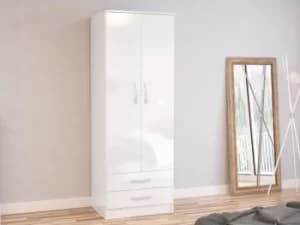 Birlea Lynx White High Gloss 2 Door 2 Drawer Double Wardrobe Flat Packed