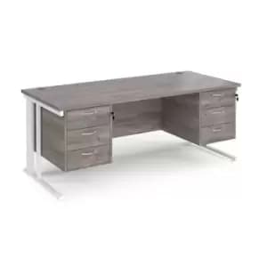 Maestro 25 straight desk 1800mm x 800mm with two x 3 drawer pedestals - white cable managed leg frame and grey oak top