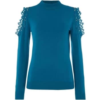 Biba Embellished Cold Shoulder Jumper - Teal