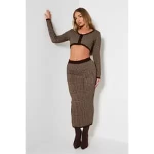 I Saw It First Monogram Knitted Midi Skirt - Brown