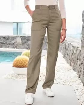 Cotton Traders Womens Casual Lyocell-Rich Straight-Leg Trousers in Green