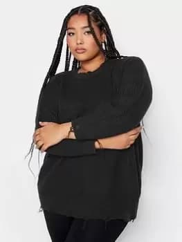 Yours Fashion Distressed Jumper Black, Size 18-20, Women