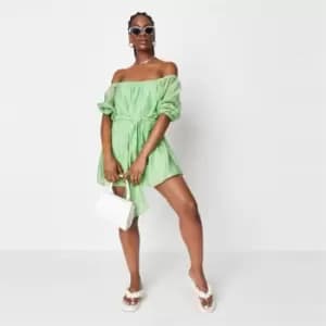 Missguided Square Neck Belted Dress - Green