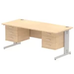 Impulse 1800 Rectangle Silver Cable Managed Leg Desk MAPLE 2 x 3 Drawer Fixed Ped
