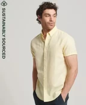 Superdry Mens Organic Cotton Studios Linen Short Sleeve Shirt Yellow / Pastel Yellow - Size: S