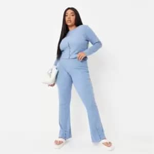 Missguided Plus Coord Rib Split Button Hem Flare - Blue