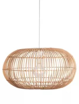 Bali 1 Light Pendant, Rattan Shade, Black Suspension