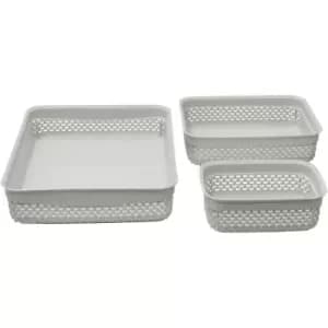 Droplette Design Set of 3 Rectangular Plastic Storage, Grey, One Size